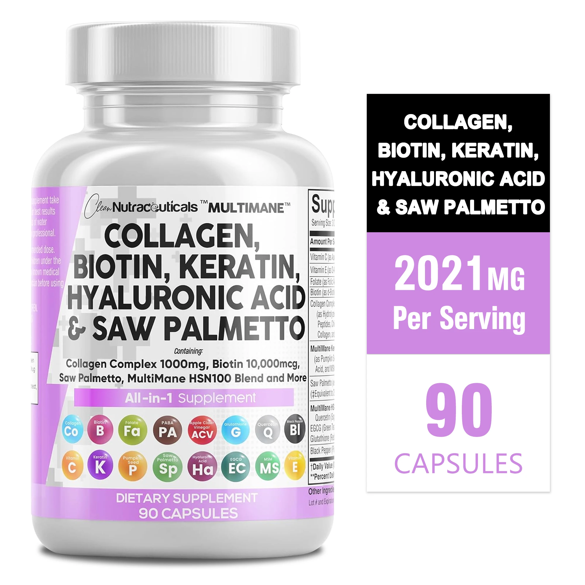 

Collagen Biotin Keratin Hyaluronic Acid Supplement - Contains Collagen Complex To Promote Hair Growth, Stronger Nails