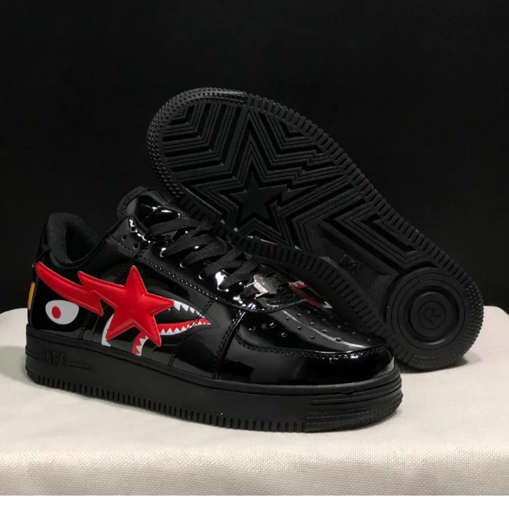 Original Bape Sta Men All Black Shark BAPESTA Casual Plarfom Shoes Unisex Women Slip-Resistant Outdoor Soft Walking Sneakers