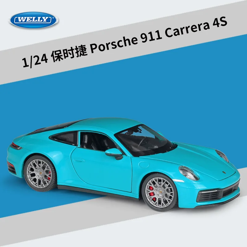 

WELLY Масштаб 1:24 Porsche 911 Carrera 4S — литая под давлением модель автомобиля из сплава, официальный лицензированный коллекционный дисплей в подарок с детальным интеллектом