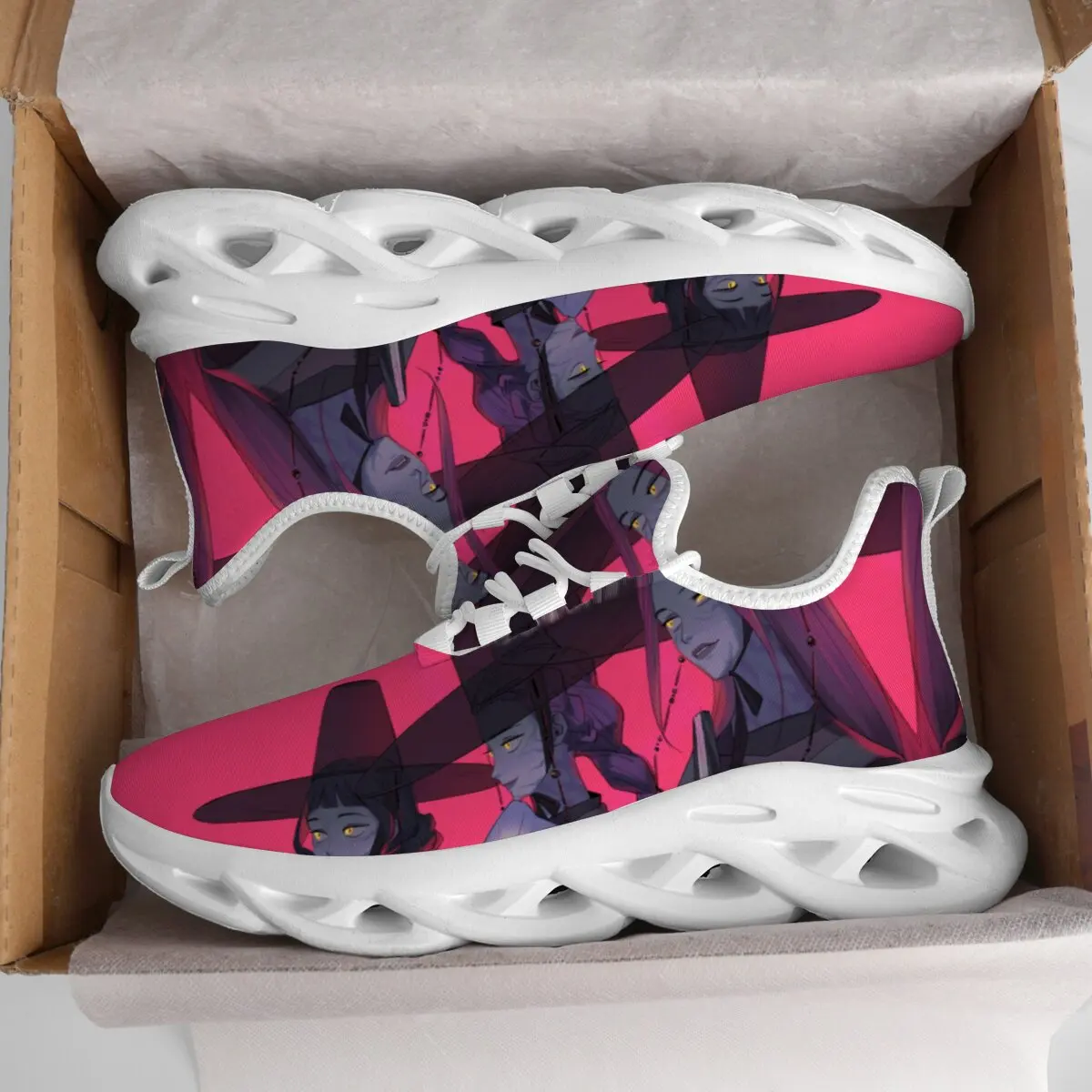 

Couple's Flat Low-top Cutout Two-color Soft-soled Flying Woven Lace-up Cartoon Witch Hunt Team Animation Pattern Sports Shoes