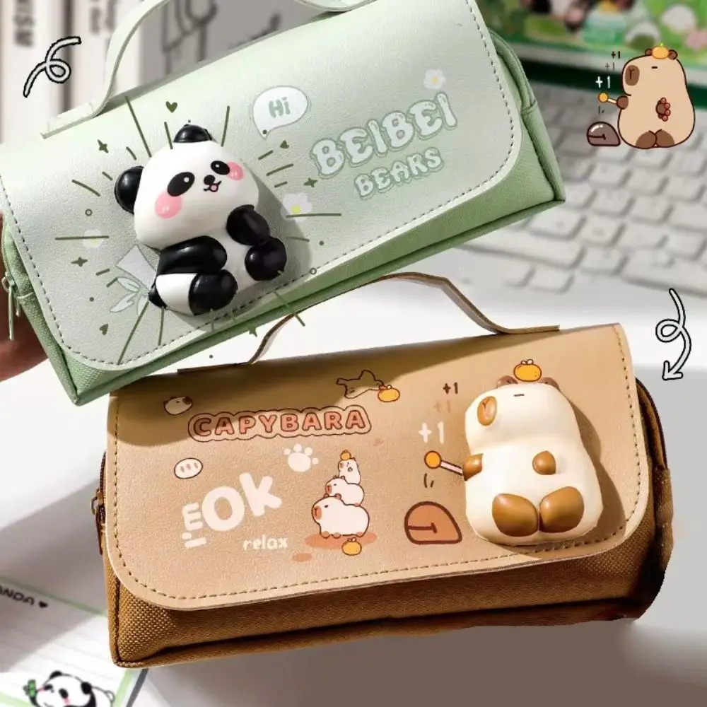 

3-layer Fun Press Pen Bag Large Capacity Capybara Panda Animal Pencil Bag Korean Zipper Stationery Storage Bag School Office