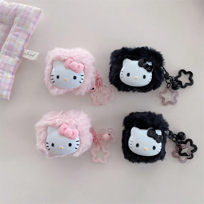 Miniso Fluffy Plush Hello Kitty Airpods Case Cute Ins Style Airpods 4 3 2 Pro 2 Apple Wireless Earbuds Bluetooth Earphone Cover