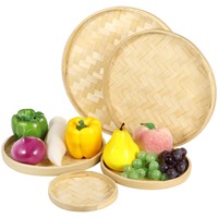 3Pcs Bamboo Wicker Baskets Round Bamboo Serving Tray Decor Flat Fruit Baskets Handwoven Shallow Organizer Trays For Food Storage