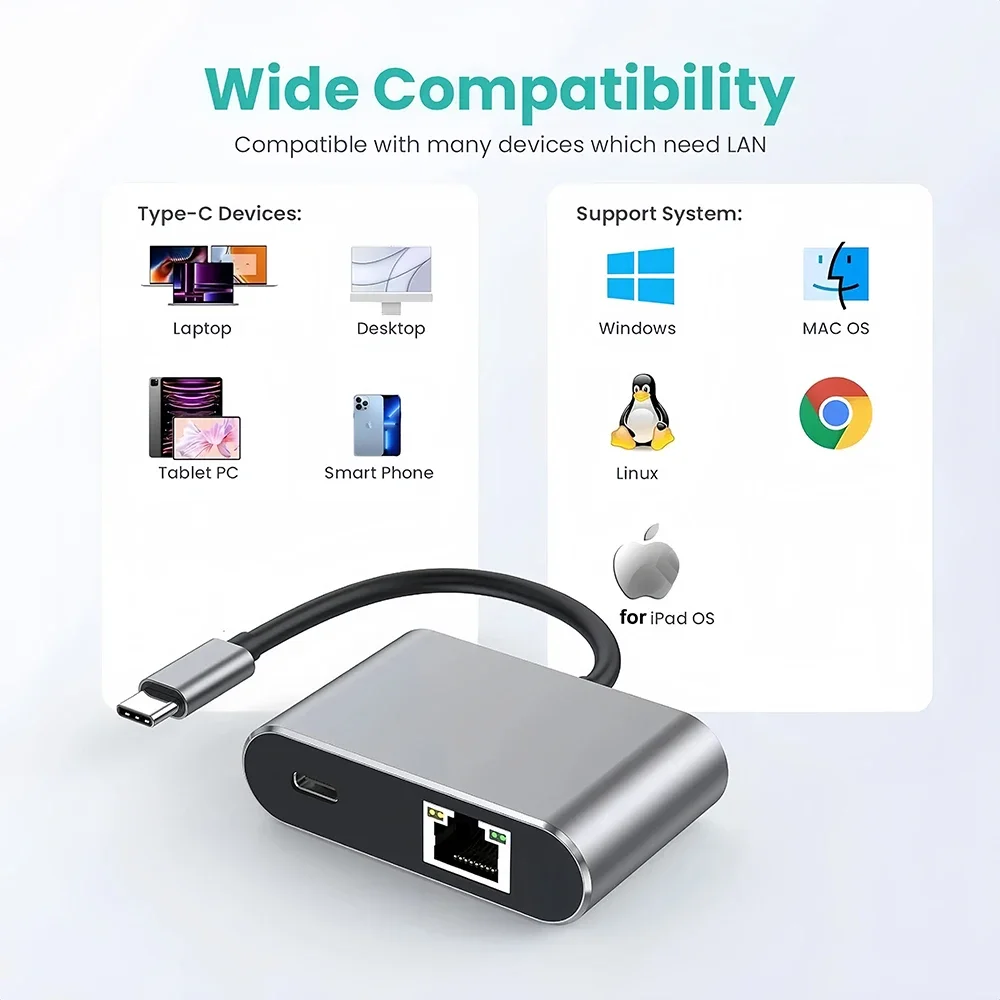 2500 Mbit/s kabelgebundener Netzwerkkartenadapter USB 3.2 Typ C auf 2,5 G Gigabit Ethernet-Adapter mit PD100W-Anschluss für MacBook Pro Laptop