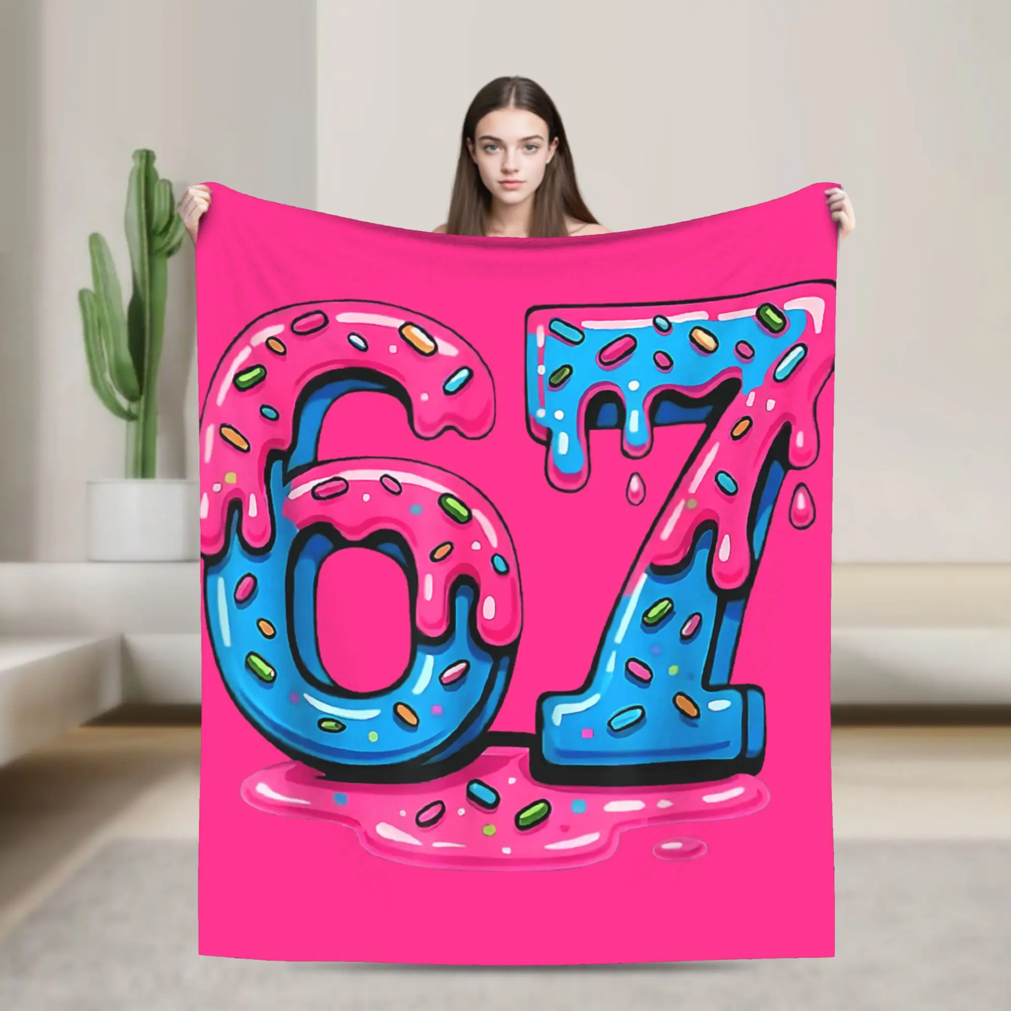 Super Soft Blanket Decorative Funny 67 Six Seven Meme Ice Cream Throw Blanket  Flannel Bedspread For Couch Chair Sofa Bed Cover