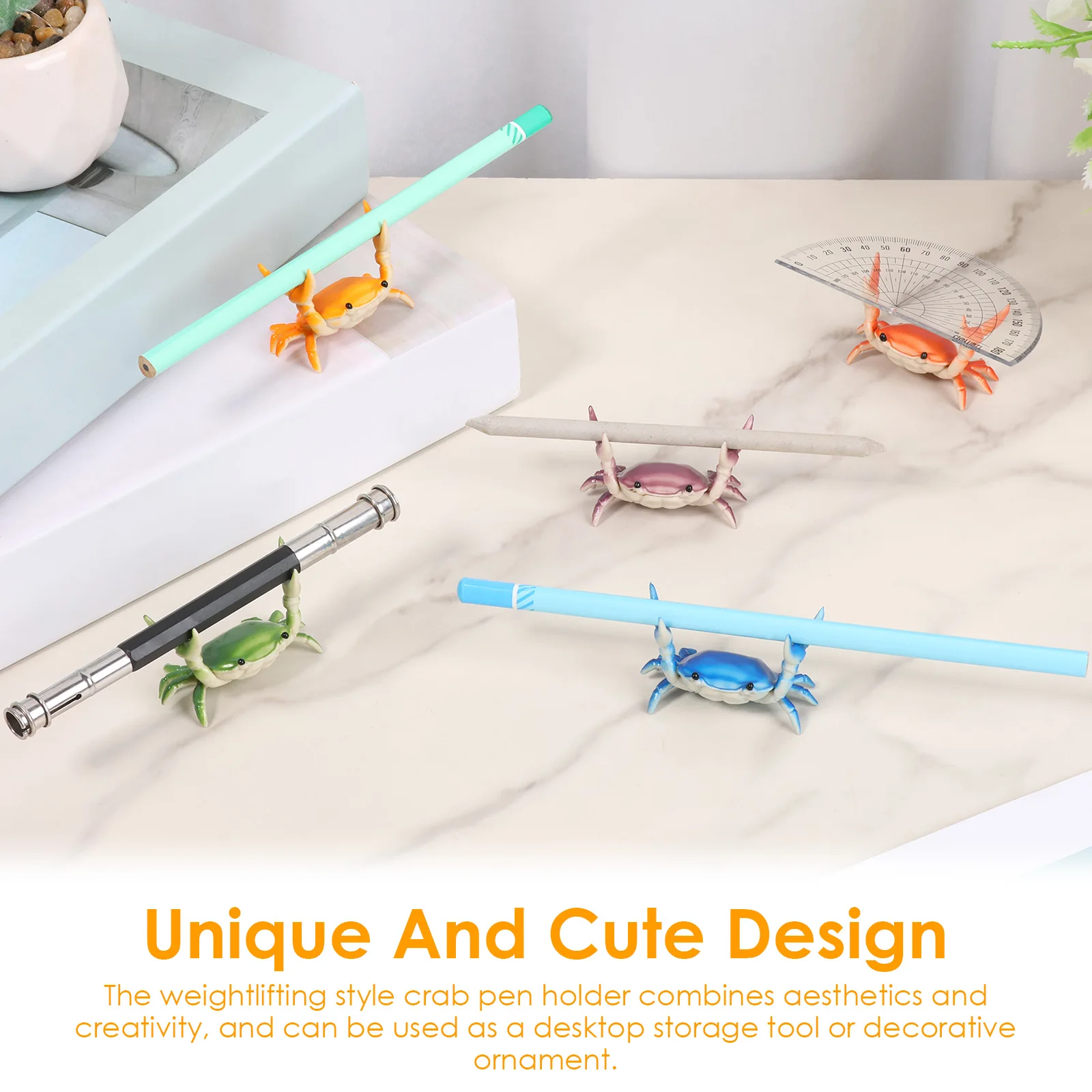 5Pcs Desk Crab Pen Holder Creative Weightlifting Crab Shape Pencil Organizer Stationery Pen Display Storage Rack Funny Pen Holde - view 3