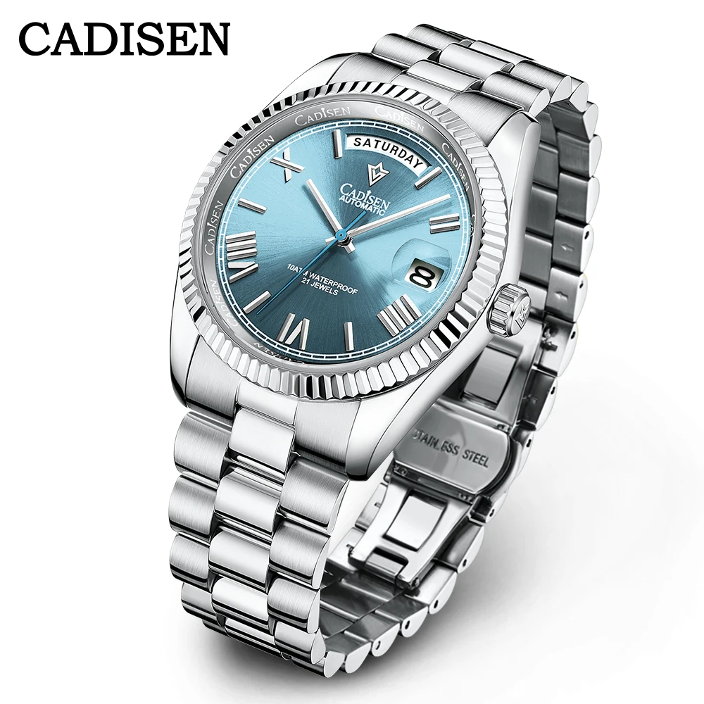 Imagem -06 - Relógio de Vidro Safira dos Homens Cadisen Ice-blue Dial Movt Mecânica Relógio Mergulhador Automático Japão Miyota 8285 C8185