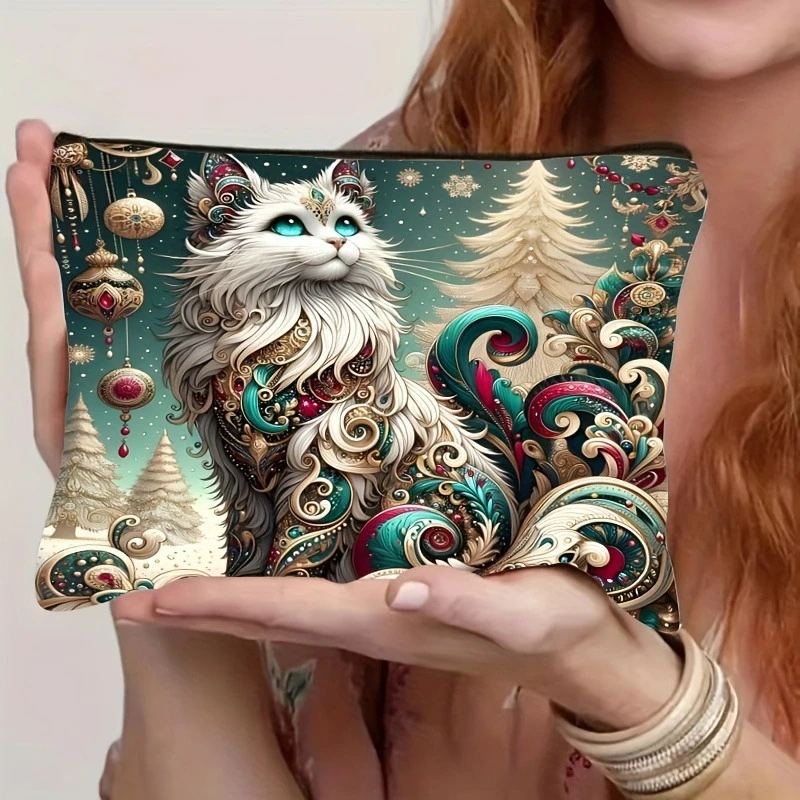 

1 шт., льняная косметичка в богемном стиле с котом, защитная молния, женская дорожная косметичка, многофункциональная косметичка