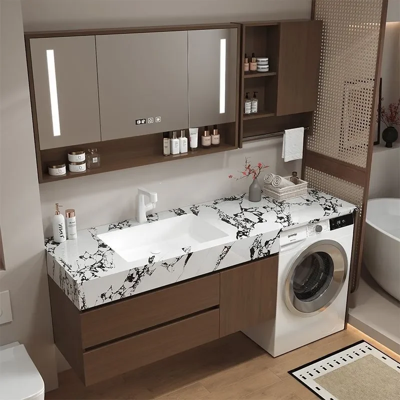 Seamless Slate Ceramic Basin Bathroom Vanity with Washing Machine Integration Space Saving Toilet Sink Combo Cabinet