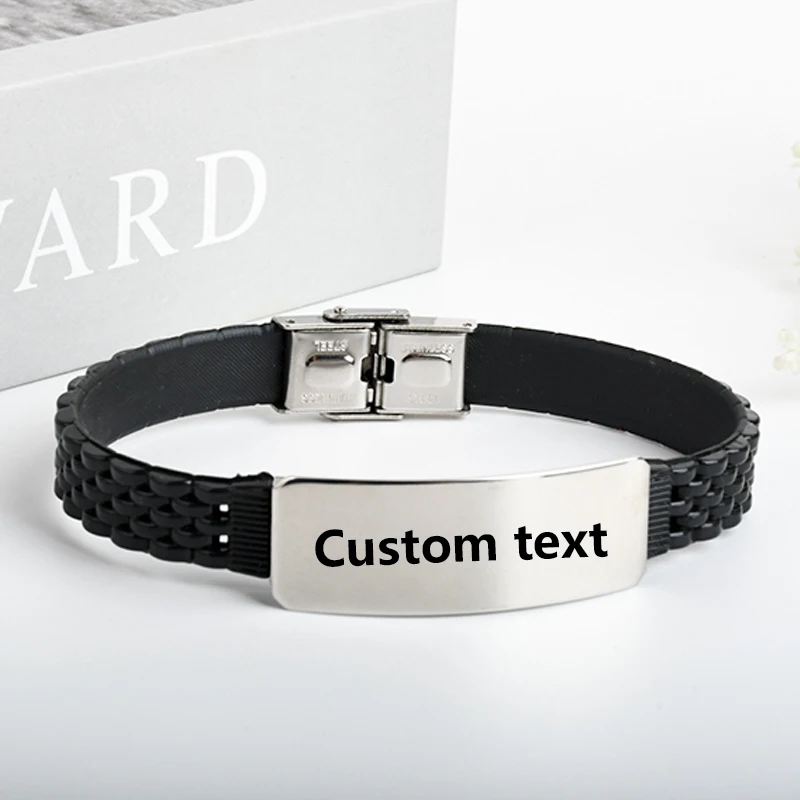 10mm Punk Custom Logo Name Silicone Bracelet Men Id Bracelets For Women Friends Luxury Brand Wholesale
