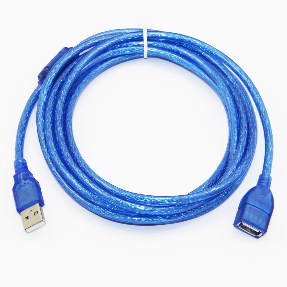 Bochara USB 2.0 Extension Cable Male to Female Duble Shielded(Foil+Braided) Transparent Blue 1.5m 3m 5m 10m