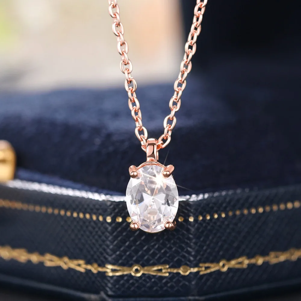 Minimalist High Quality 5A Zircon Oval Pendant Necklace for Women Fashion Temperament Colorfast Stainless Steel Jewelry Gifts