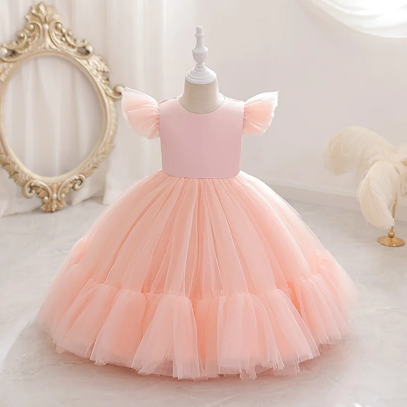 

Fashion Girls Princess Dress Flying Sleeves Fluffy Mesh Vestido Toddler Children's Wedding Performance Party Dress Birthday1-12Y