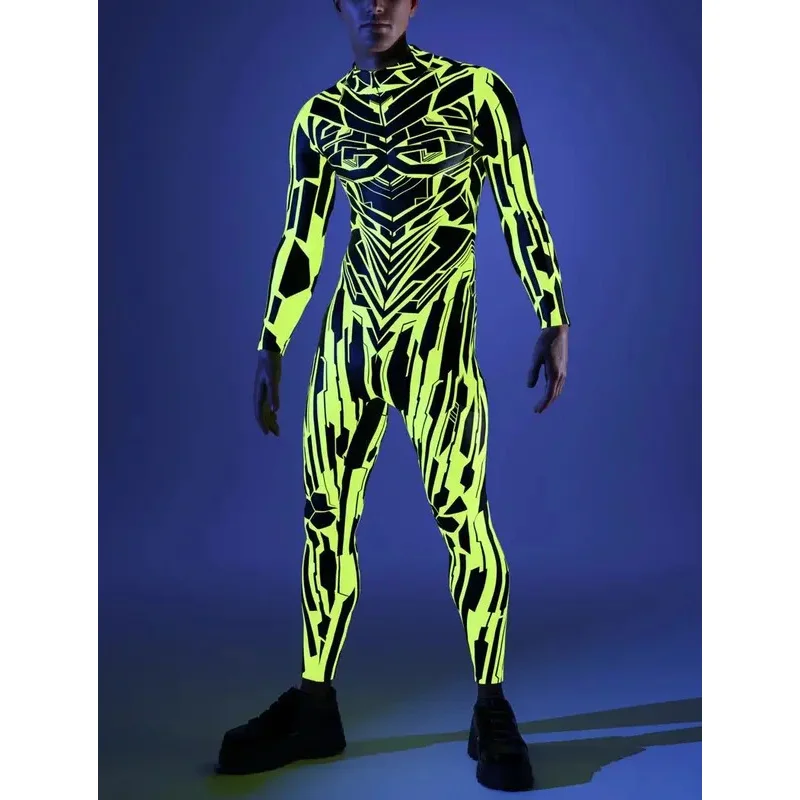 Mannen Vrouwen Cyberpunk Muscle Jumpsuit 3d Gekleurde Tekening Cosplay Bodysuit Steampunk Kostuum Halloween Party Shows Zentai Pak