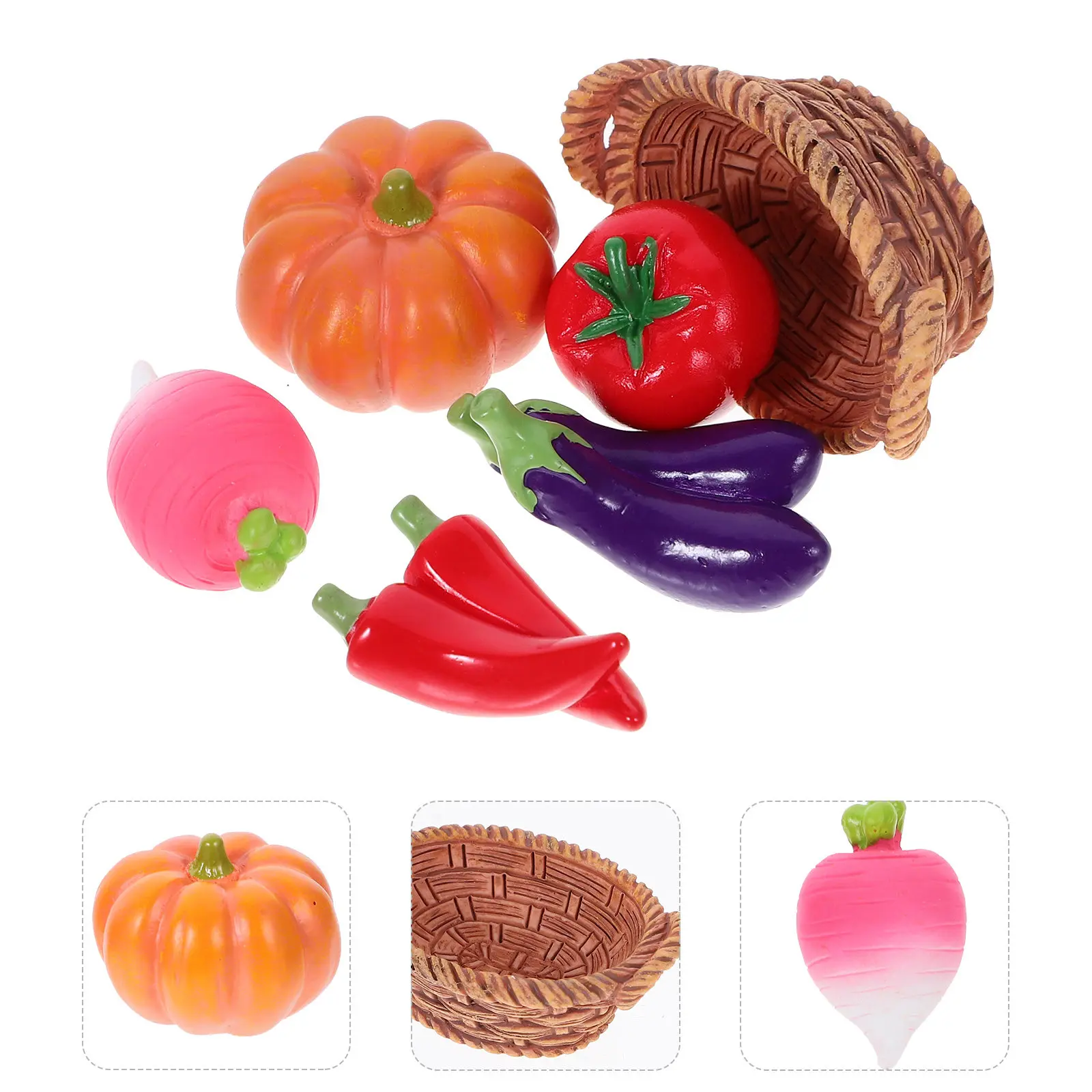 

1Set Resin Mini Basket with Simulated Vegetables for Mini House Decor Micro Landscape Realistic Accessory Craft Kit