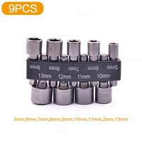 9pcs/set Hex Socket Sleeve Nozzles Nut Driver Set for Power Drills Impact Drivers Power Screwdriver Handle Power Tools