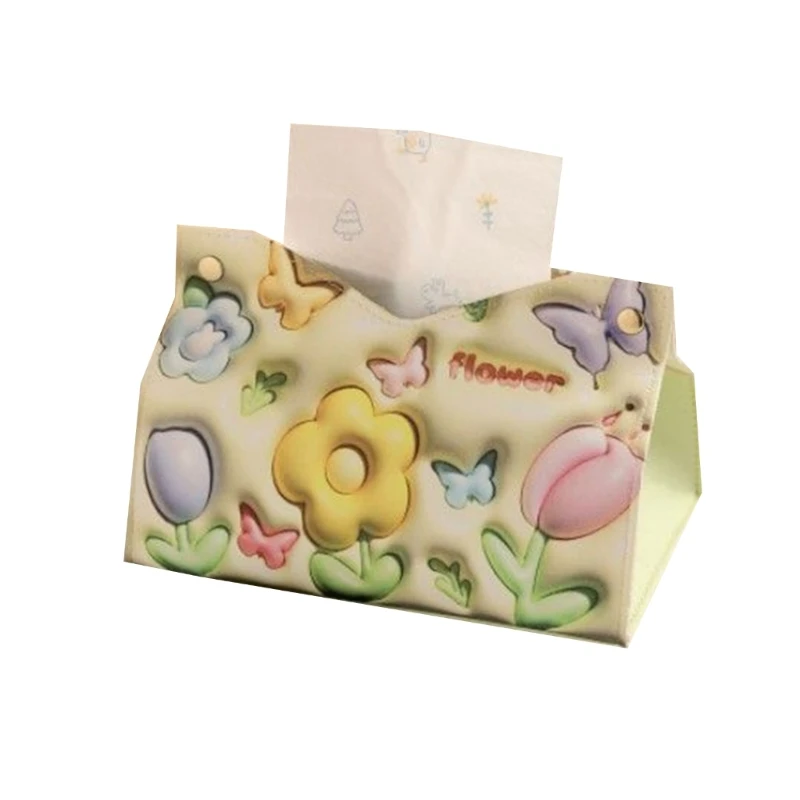 PU Napkin Car Tissue Boxes Paper Box Floral Napkin Dispenser Holder Office