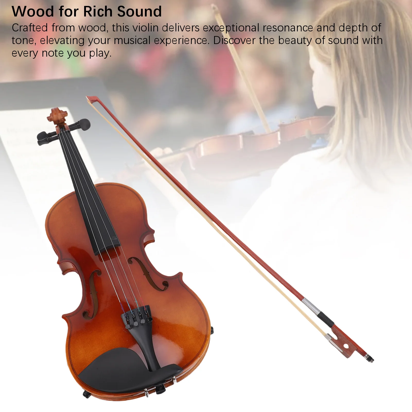 طقم كمان للمبتدئين 4/4 طقم كمان احترافي خشبي مع حقيبة تخزين للمراهقين والأطفال والكبار طقم كمان 4/4