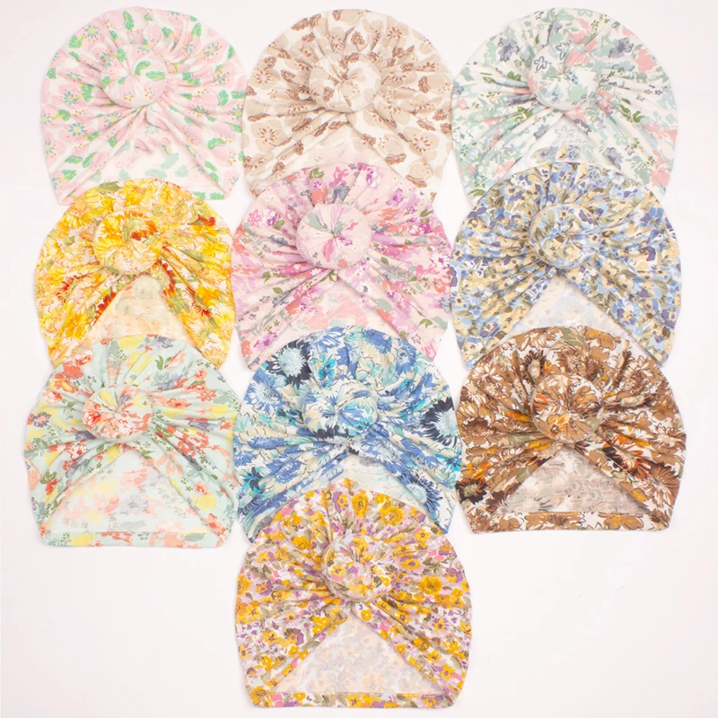 

Floral Bohemia Knotted Hats for Baby Girl Beanie Headwraps Infant Turban Newborn Head Accessories Winter Hat Warm Bonnet Caps