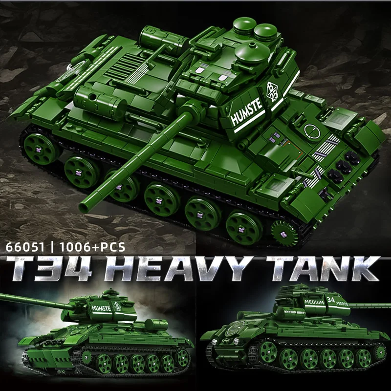 Children's puzzle assembly small particle building blocks track armor T34 heavy tank boy model toy gift