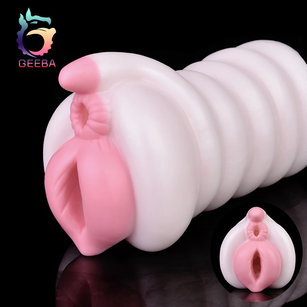 

GEEBA Pink Dual Hole Male Masturbator Silicone Fantasy Animal Aircraft Cup Realistic Vaginal Anal Pussy Sex Toys For Adult Men