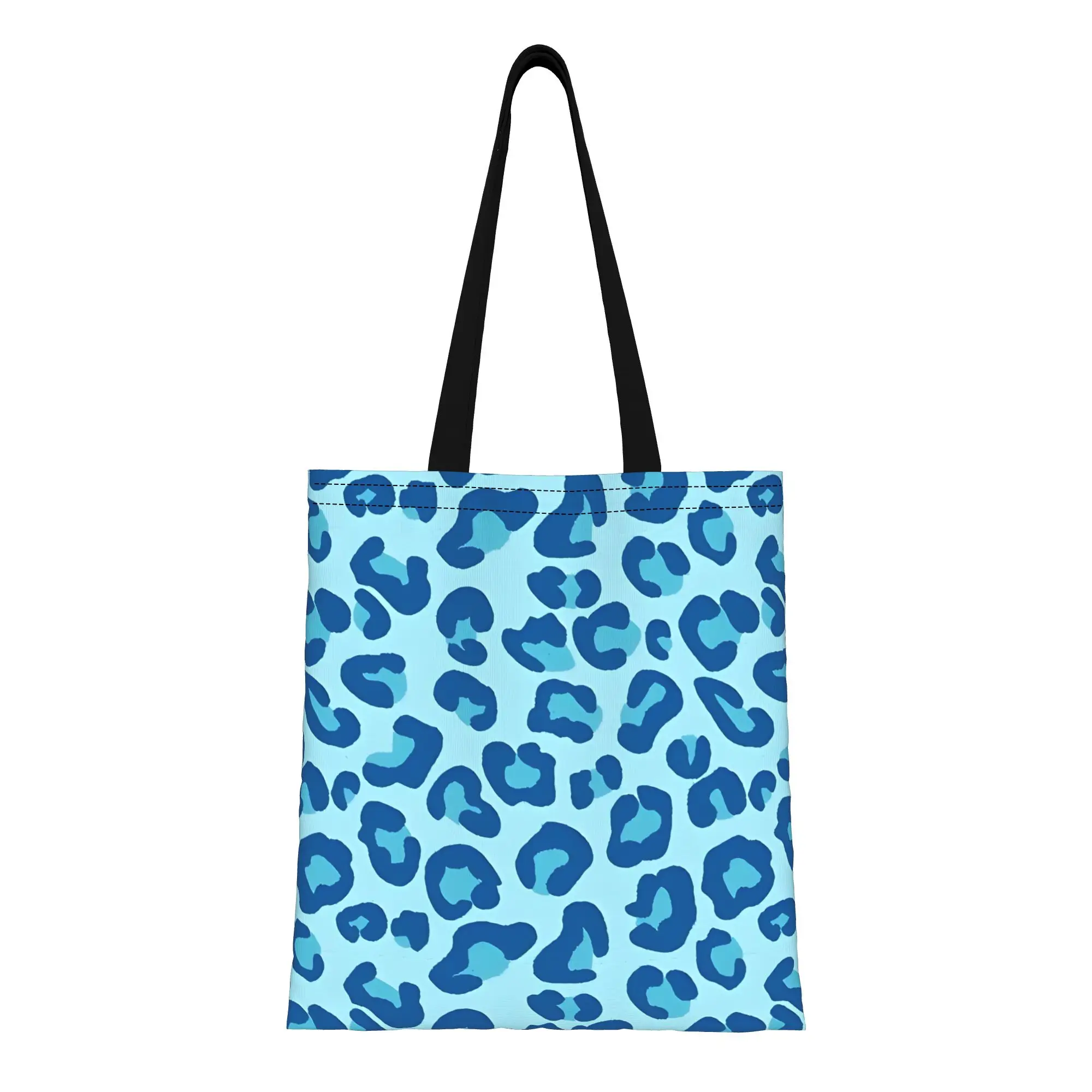 Leopard Print In  Chambray To Dark Denim Blue Leopard Print Canvas Tote Bag Perfect for Shopping Women's Top-Handle Bags