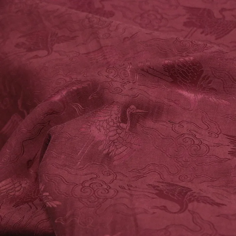 The designer of vintage cheongsam and Hanfu made ramie silk jacquard satin Xiangyunsha fabric old material