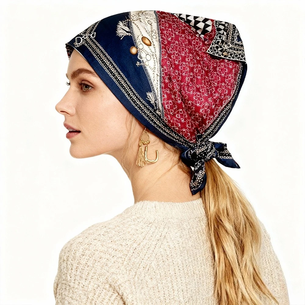 

68cm Stirrup Flower Button Printed Scarf Women's Autumn and Winter Polyester Fiber Scarf Warm Sun Protection Neck Shawl