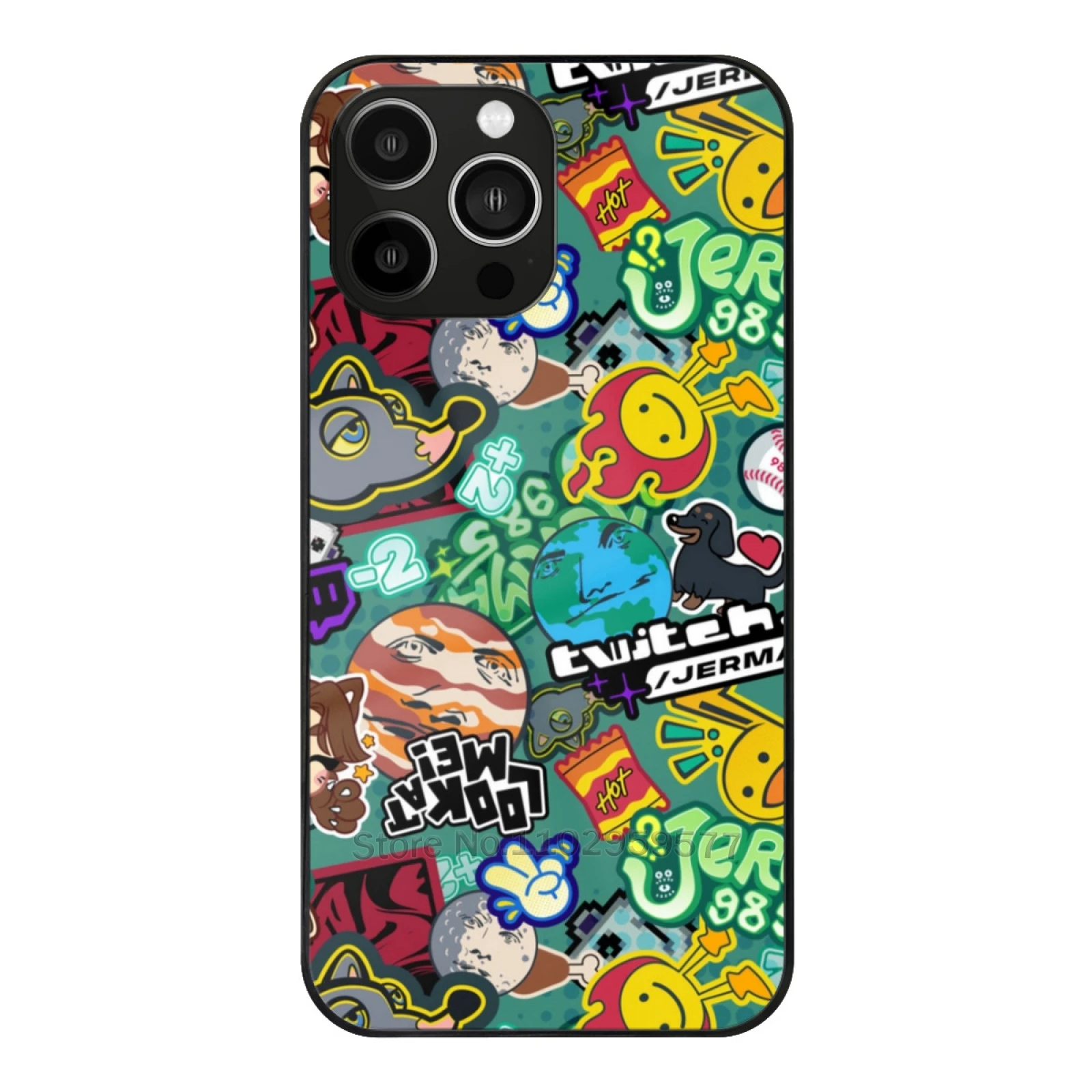 Jerma Stickerbomb Y2K Tempered Glass Case For Iphone 11 12 13 14 15 Pro Max Mini 7 8 X Xr Xs Plus Phone Cover Jerma985 Jerma