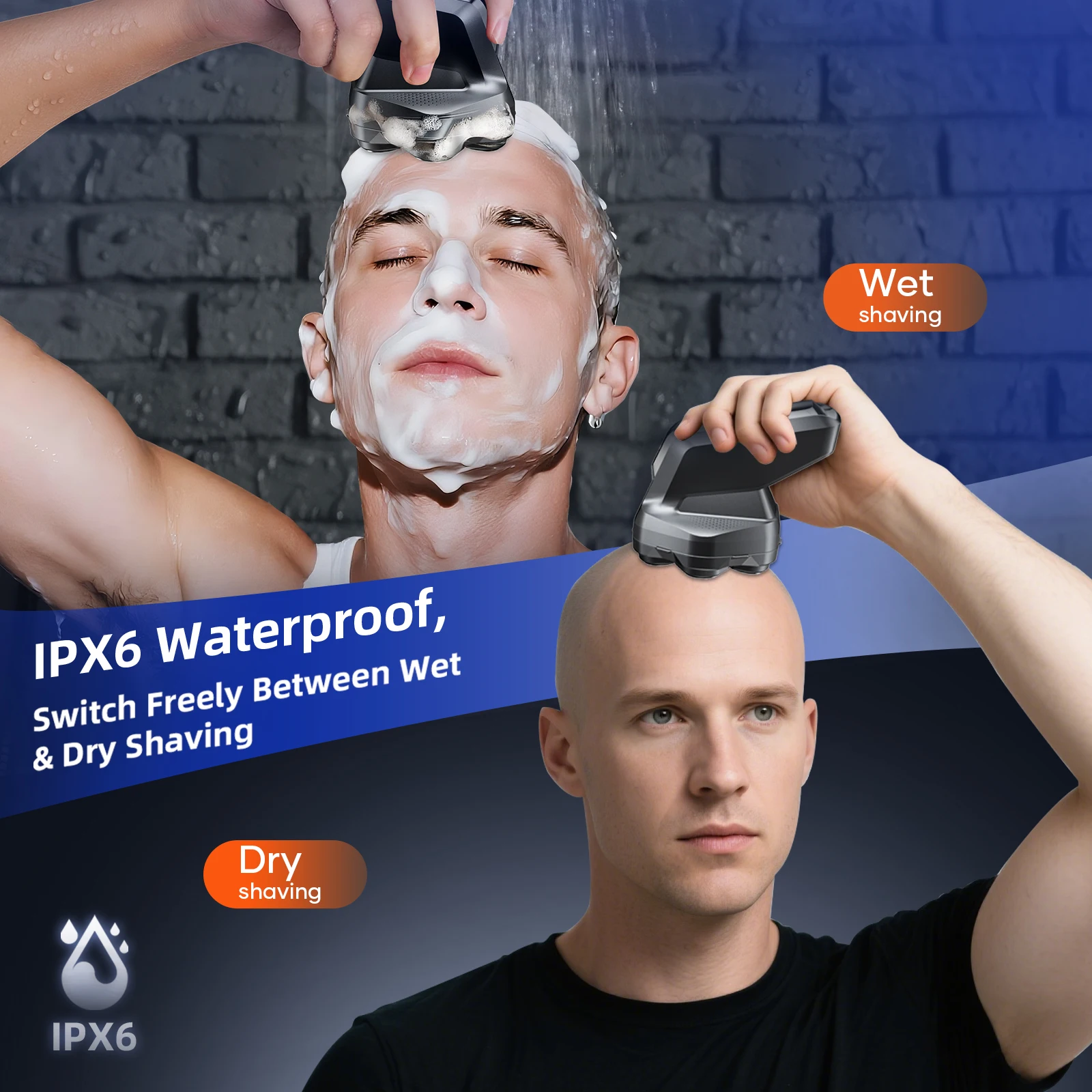 Kensen S32 Electric Head Shaver for Men 7D Floating Cutter USB-C Rechargeable 8100/8500 RPM IPX6 Waterproof Magnetic Head Razor image 5
