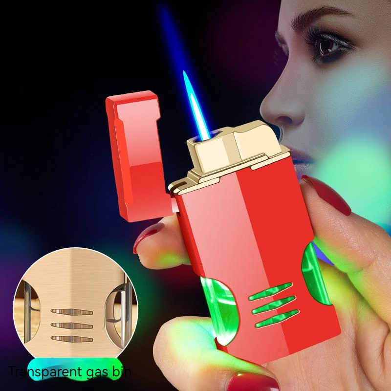 Windproof Cigarette Torch Lighters Metal LED Blue Flame Jet Lighter Butane Gas Refillable Smoking Lighter Novel Gift Gadgets