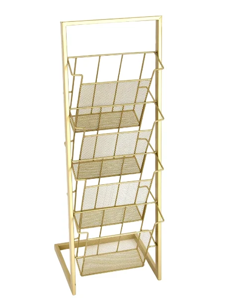 

34" Gold Metal 4 Slot Magazine Holder with Tall Stand