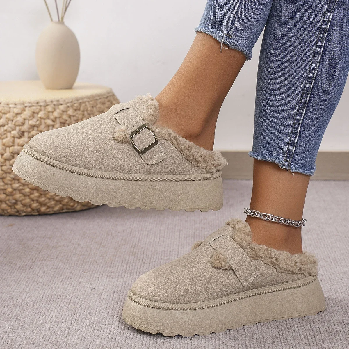 

New Winter Retro Women Snow Warm Suede Leather Lazy Loafers Boots Shoes Woman Lady Female Flat Bottine Botas Boots Mujer Shoes