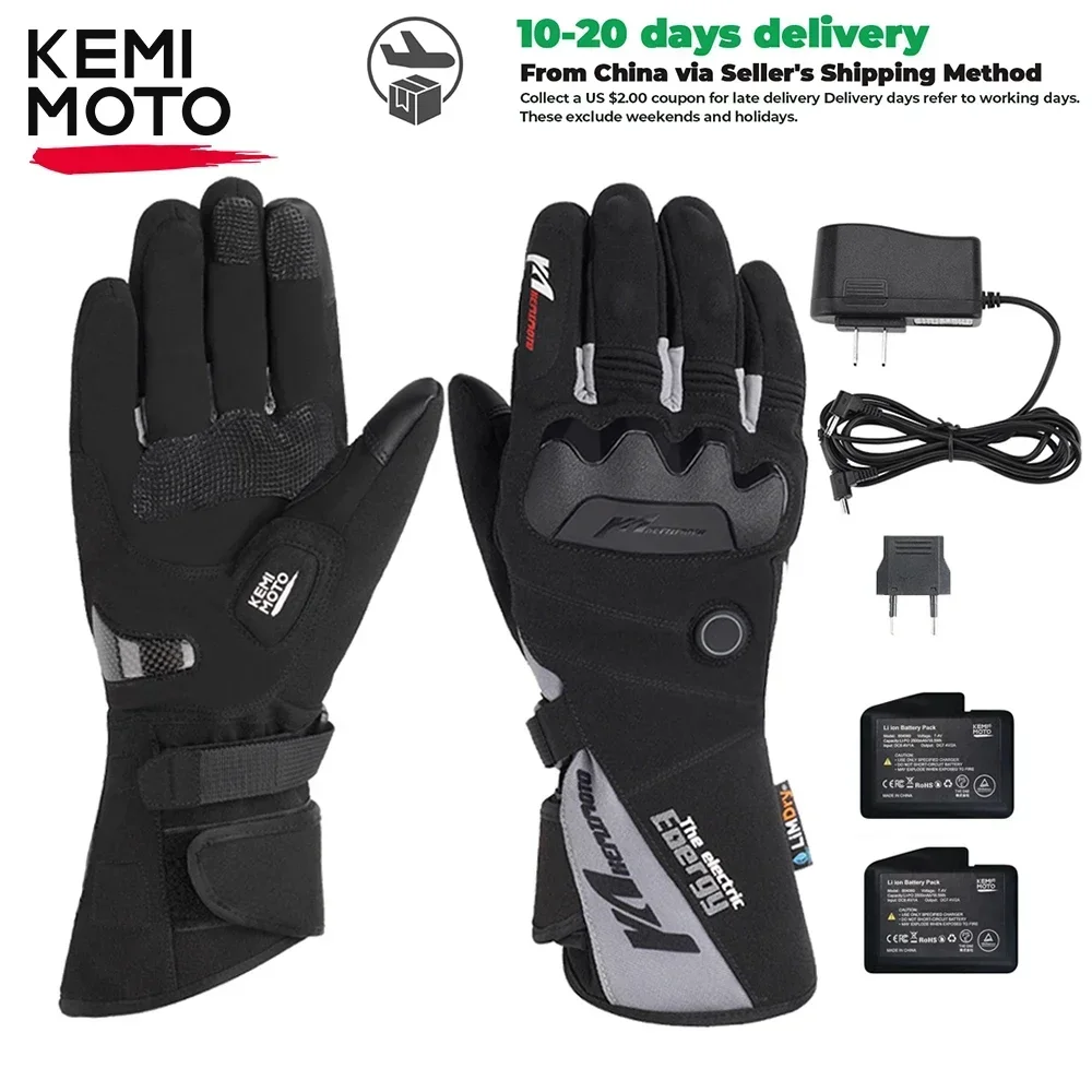 KEMIMOTO Electric Heated Gloves Winter Skiing Gloves Touch Screen Motorcycle Gloves Waterproof Rechargeable Heating Thermal