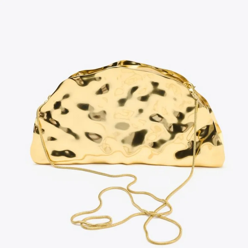 

Металлический золотой кошелек с веером, женский кошелек для вечерней ужина, клатч, новинка 2025 года