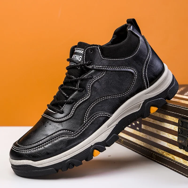High Quality Leather Men Shoes Fashion Casual Comfortable Male Walking Sneakers Breathable Retro Non-slip Sport Shoes