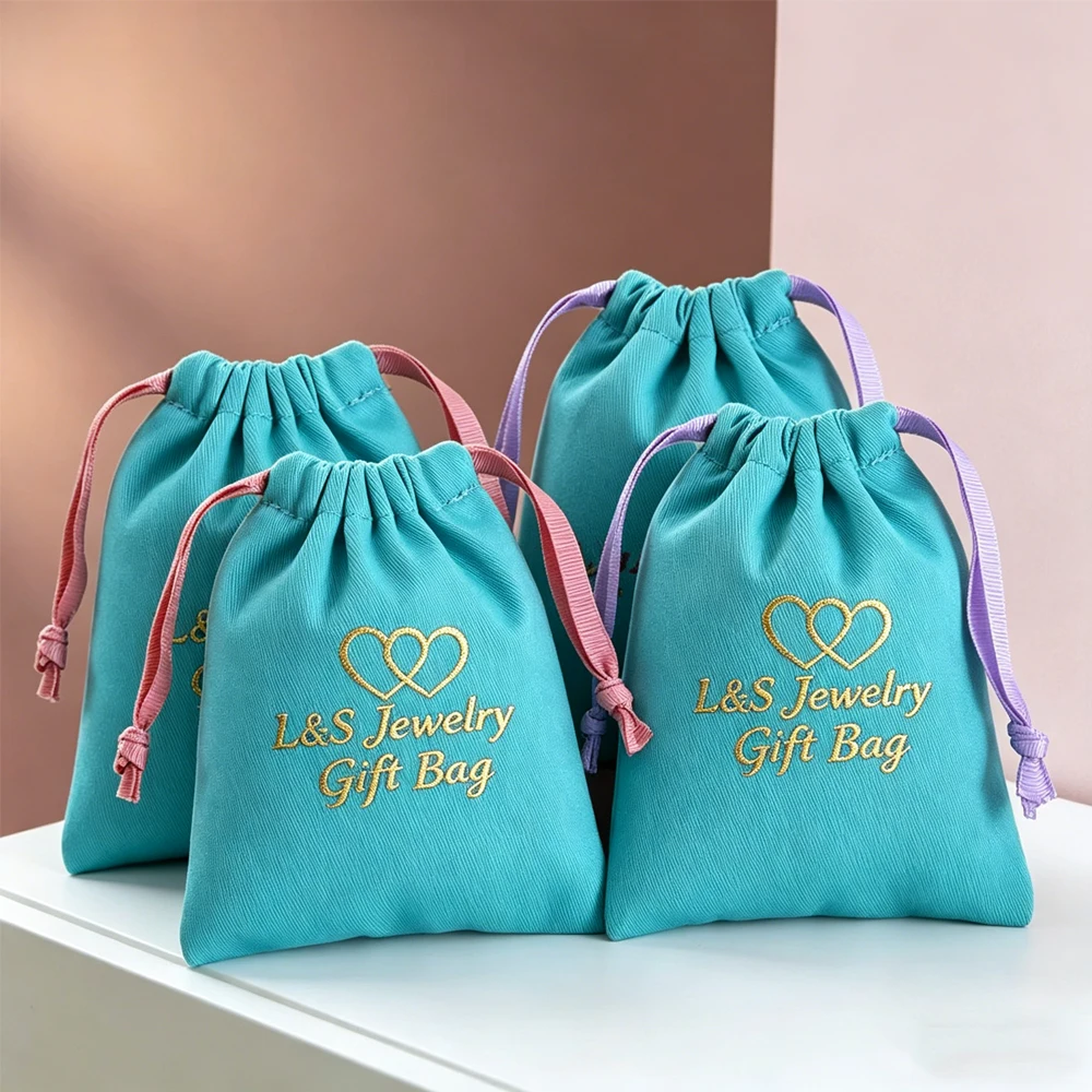

100Pcs Custom Logo Twill Cotton Canvas Drawstring Bag Gift Packaging Jewelry Bags Perfume Lipstick Wigs Rings Pouch Travel Pack