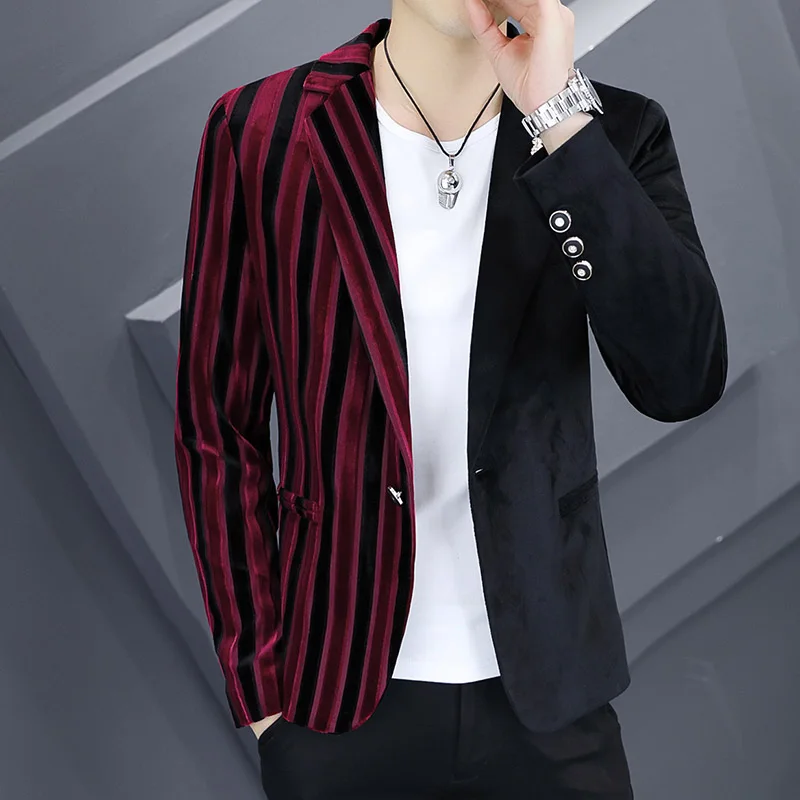 

Стильный повседневный мужской костюм-пиджак в корейском уличном стиле, модный брендовый, с цветовыми блоками, для студентов, в западном стиле