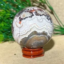 Crystal Natural Mexican Agate Sphere Ball Quartz Stone Mineral Beauty Gemstones Minerals Ornaments Home Decoration+Stand