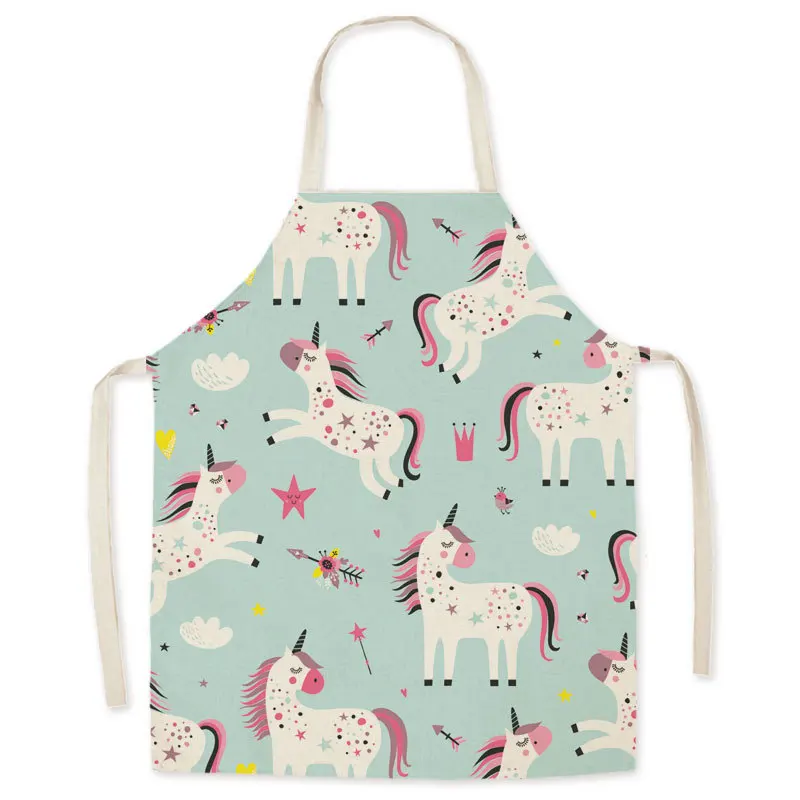 Linen Fabric Cartoon Unicorn Apron Greaseproof Parent-child Adult Sleeveless Kitchen Supplies