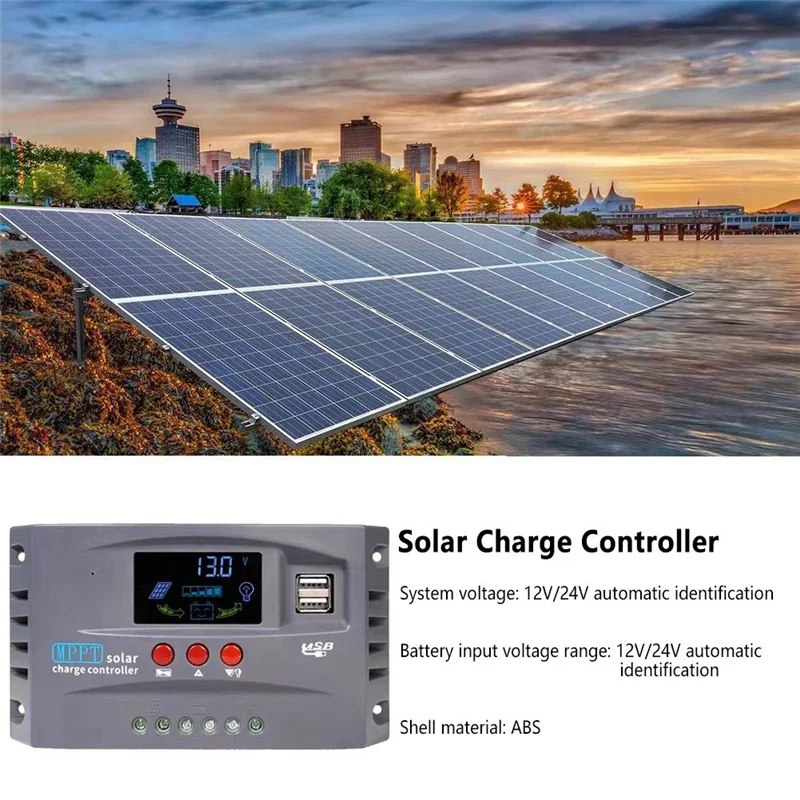 12V 24V MPPT Solar Charging Controller Smart Display Dual USB Voltage Stabilizing Controller Protection(30A)