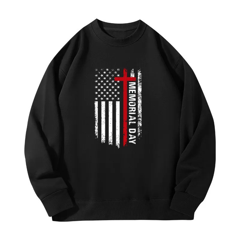 

Men's Round Neck Pullovers Funny Patriot USA Flag Memorial Day Print Sweatshirts Outdoor Fashion Casual Streetwear