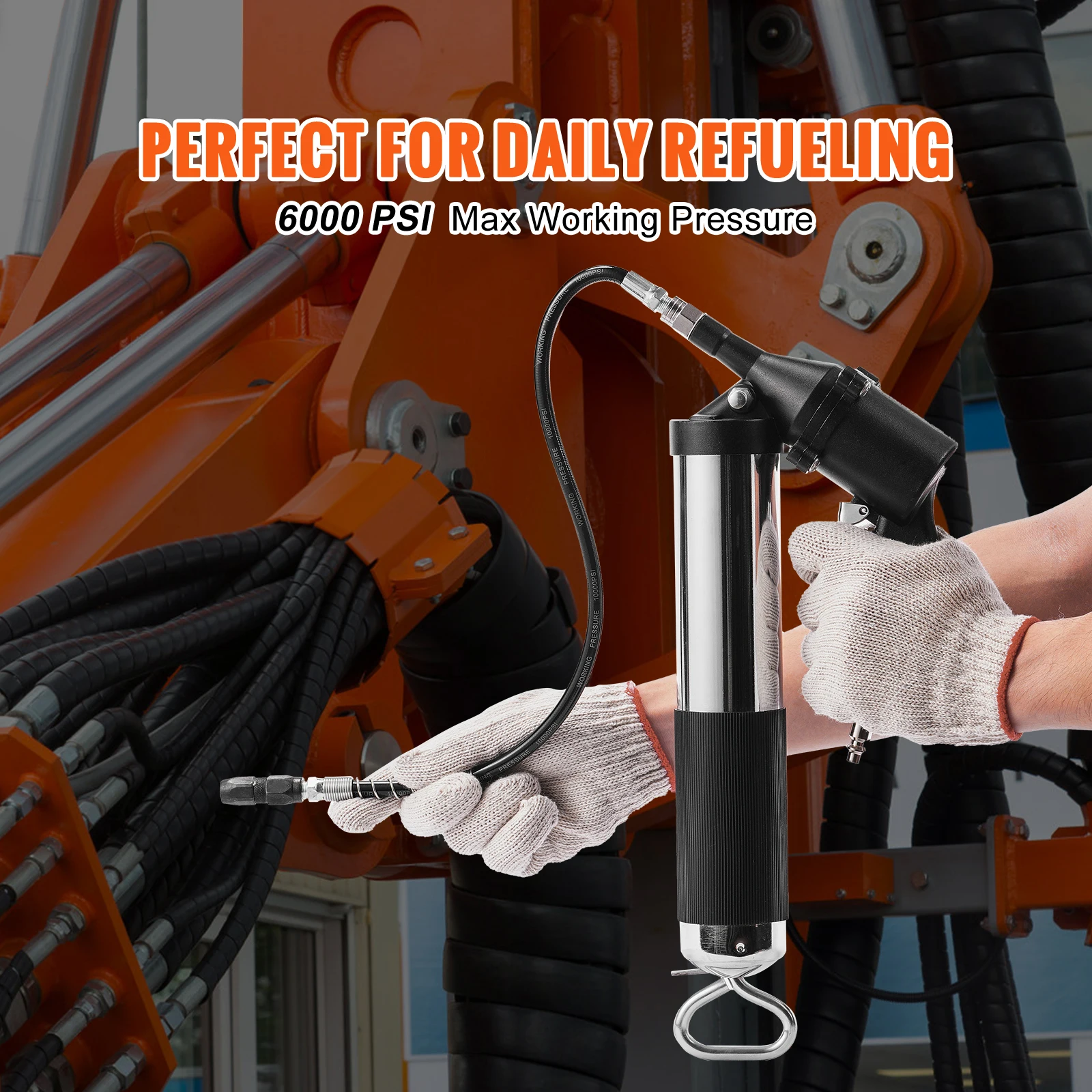 6000PSI Pistol Grip Heavy Manual Rigid 400CC Capacity with Flexible Hose For Cars SUV Truck Excavator
