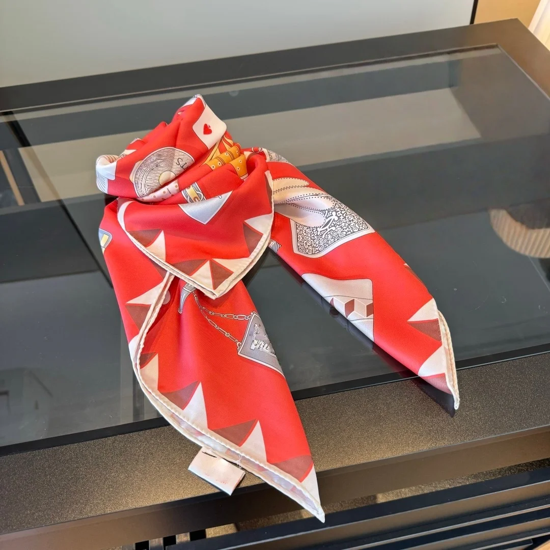 

Новый шелковый платок с принтом: модный и универсальный квадратный платок в стиле ретро, игривый аксессуар для шеи и сумки