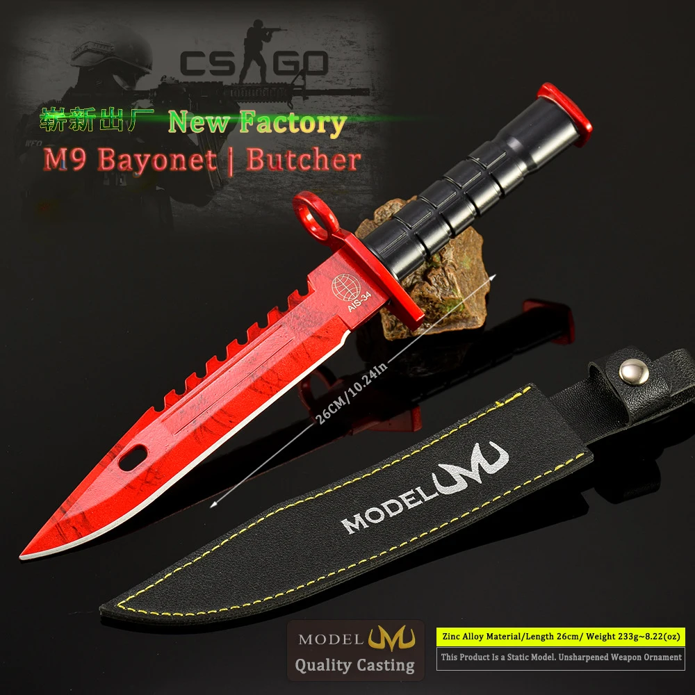 26CM/10.24in Counter Terrorism Battle Game M9 Bayonet Butcher All-Metal Collectible Ornament Boy Gift Toy Sword Weapon Model