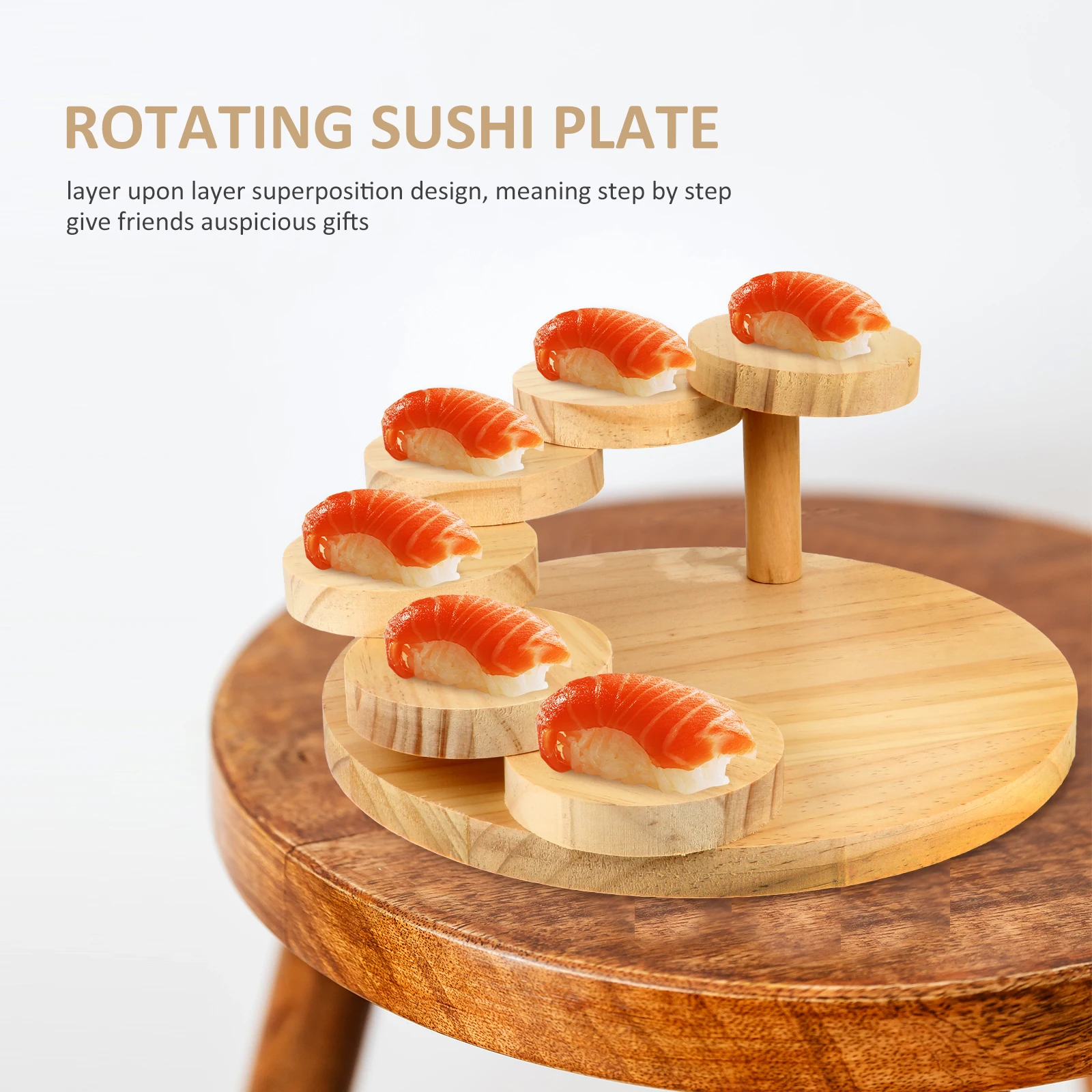 

1pc Solid Wood Rotating Sushi Tray Smooth Food Display Dish Wooden Serving Platter Sashimi Boat Tray Decorative Kitchen