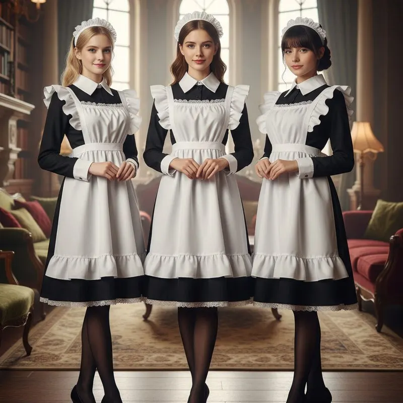 Cute Japanese Maid Uniform Dress Traditional Long Skirt Style for Costumes and Props for Cospaly and Dress up