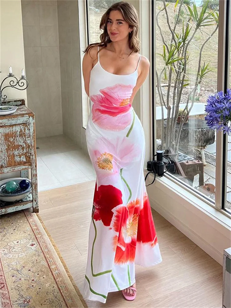 

Tossy Fashion Printed Slim Halter Dresses For Women Backless Elegant Bandage Maxi Dress High Waist Summer 2024 New Party Dress