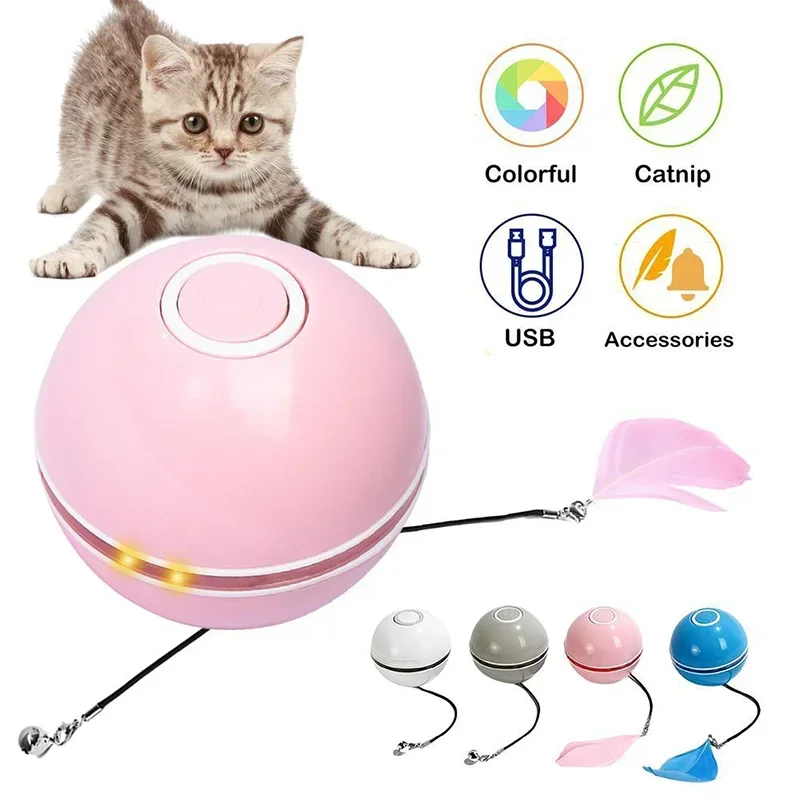 魔法の猫のおもちゃ,カラフルなLED,スマート,USB,インタラクティブモーション,自動移動,充電式