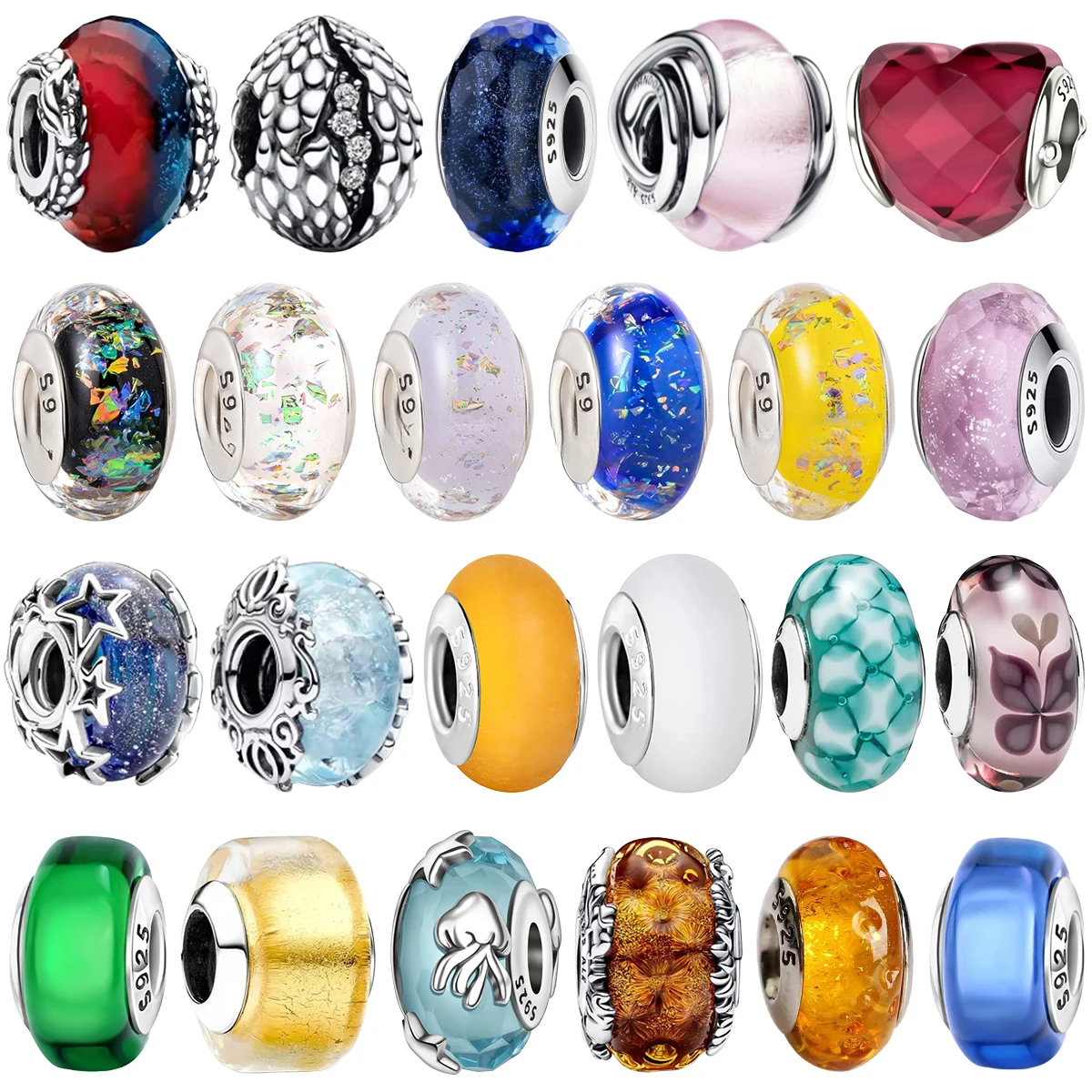 

925 серебряные бусины из муранского стекла, круглые красочные янтарные прозрачные градиентные браслеты «сделай сам», детали ожерелья, ювелирные изделия, подарок
